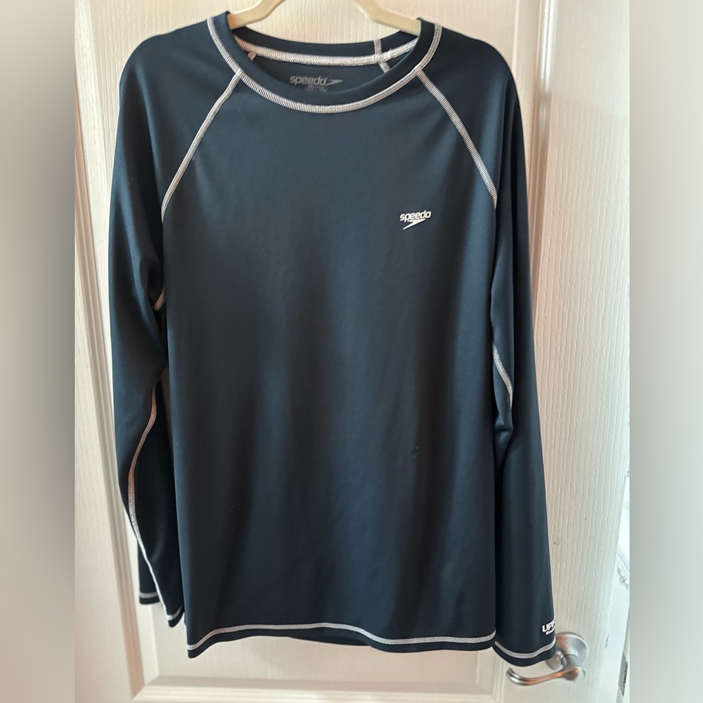 Speedo Sweatshirt Mens Large Rash Guard Navy Blue